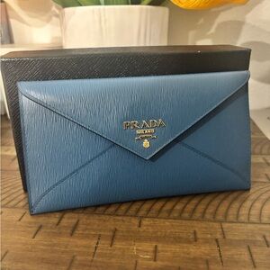 Prada Teal Envelope Clutch